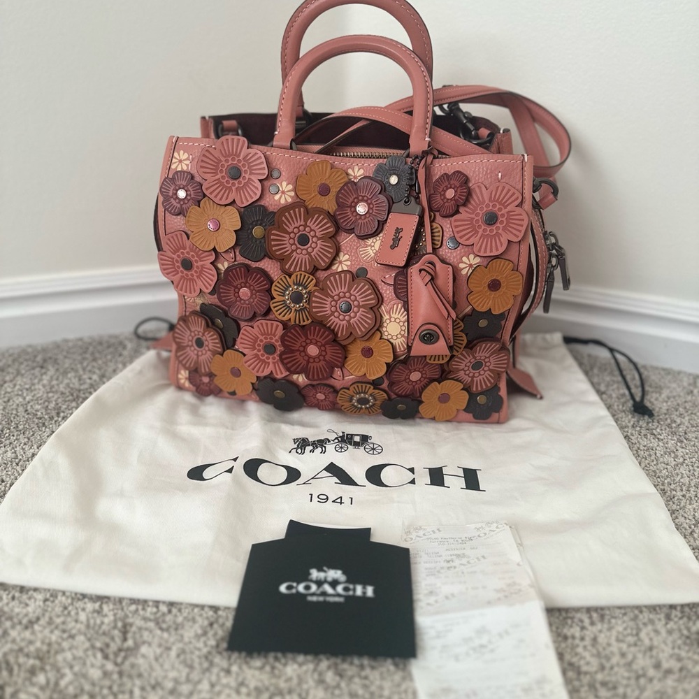 Coach Pink and Brown Floral Satchel